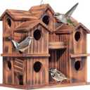 MIXUMON Wooden Bird Houses for Outside – 10 Rooms Multi-Chamber Bird House, Carbonized Pine Rustic Finish, 1.57" Entrance Holes, Individual Cleaning Doors, Decorative Outdoor Bird Nesting Box