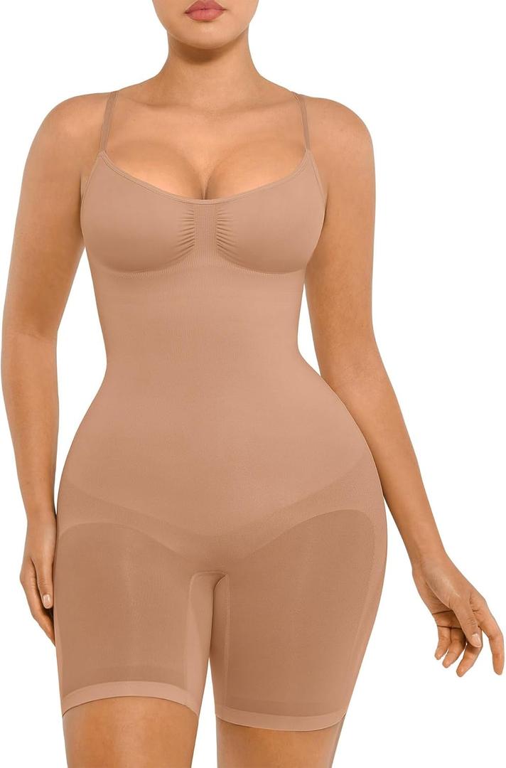 FeelinGirl Shapewear Tummy Control Seamless Bodysuit Hip Enhancer Body Shaper for Women (XS/S, Mocha Brown)