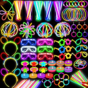 242PCS Glow Sticks, Glow in the Dark Party Favors Party Supplies for Adults Glow Sticks Bulk & Connectors Light Up Glasses Headbands Bracelets Necklace Earrings for football Birthday Wedding Patriotic