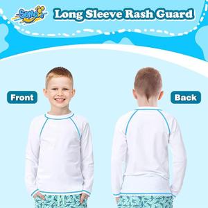 1 Pack Boys Rash Guard White and Black Swim Shirt Long Sleeve for Toddler Kids 10-12Y Rashguard Water Swimwear UPF+ 50 Swimming Shirt