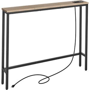 ELYKEN 5.9" Narrow Console Sofa Table with Power Outlets, Total 39.4 Long Behind Couch Table with Charge Station and 6.5 Extension Cord for Living Room, 5.9" D x 39.4W x 29.5H, White Oak