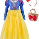 Tinnipiero Princess Dress Up for Girls,Princess Dress Costume Outfit with Basket bow headband for kids Halloween Cosplay, 5-7Y