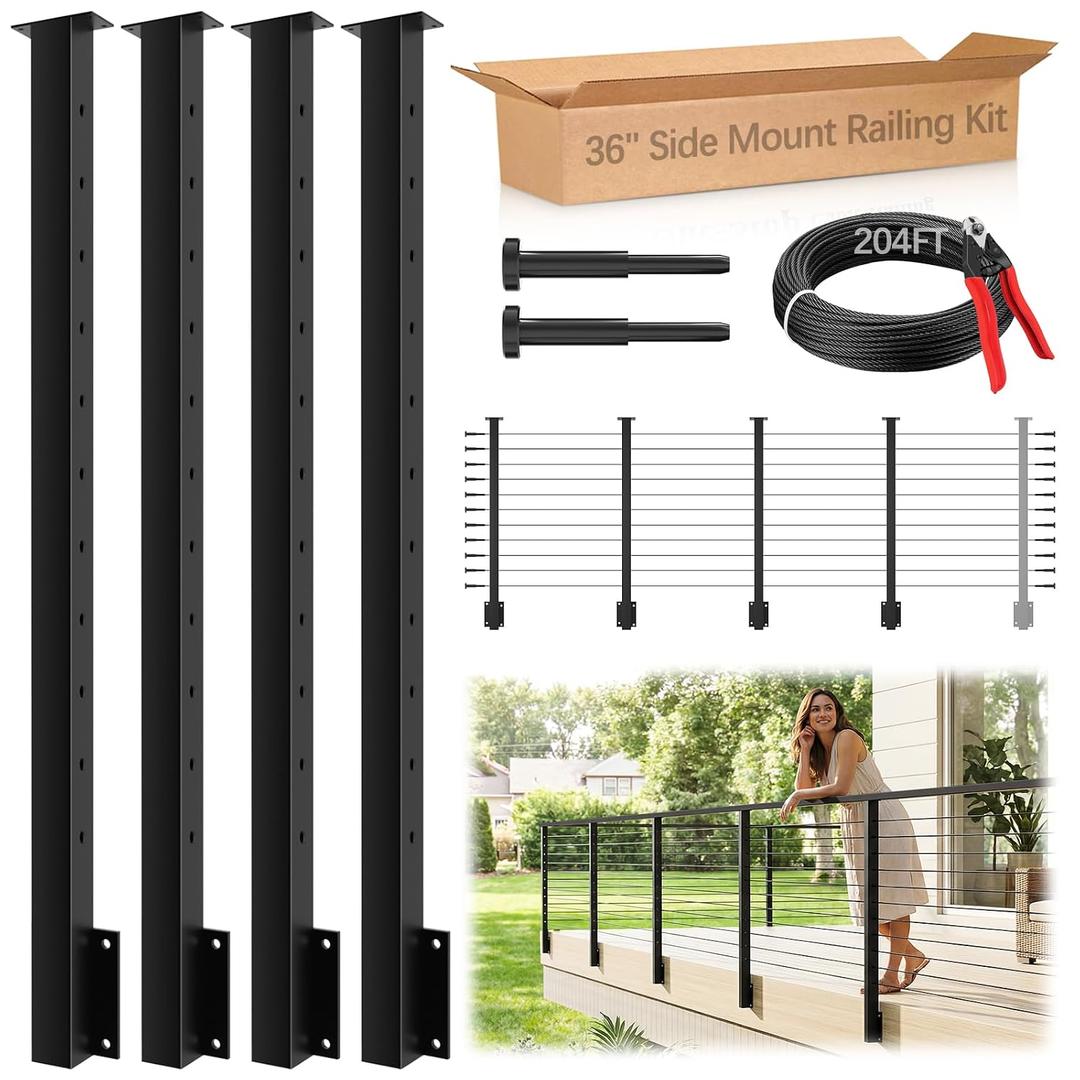 12-16ft Side Mount Cable Railing Post Kit for 36" Deck Level Railing