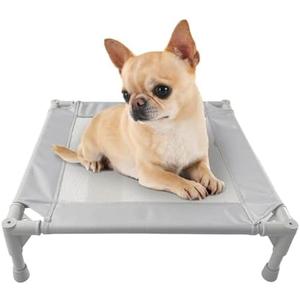 Pozico Elevated Pet Bed with Breathable Mesh for Small Cat and Dog, Raised Cooling Pet Cot for Puppy and Kitty, 18.9x18.9 inch (Gray Bed)