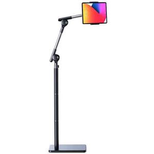 Niumowa Tablet Floor Stand Holder, 360 Degree Rotating with Height Adjustable Stand Compatible with 4.7"-13" Phone/Tablet, Kindle, 63" Phone Stand, Aluminum Alloy, for Bed,Sofa,Desk.Black