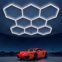 Hexagon Garage Lights: 245W 35 Pack 8 Grids LED Garage Lights - Easy Install 6500K Super Bright Honeycomb Light for Warehouse, Car Detailing Shop, Exhibition Hall, Gym