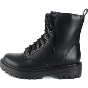 Soda FIRM - Lug Sole Combat Ankle Bootie Lace up w/Side Zipper (6, Black)