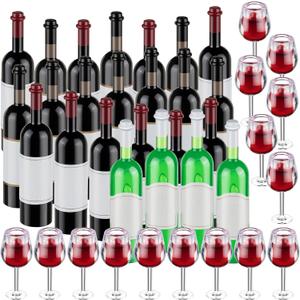 24 Pcs Mini Bottles, 1:12 Scale Miniature Red  Bottle, Dollhouse Miniature Bottles, Mini Cocktail Glasses Drink Cups for Dollhouse Kitchen Decoration Accessories