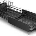 SNTD Large Dish Drying Rack - Expandable (19.3" to 29.4") Dish Rack for Kitchen Counter, Stainless Steel Dish Drainer with Utensil Holder, Pan Holder & Pot Lid Holder (Black) 12.7"D x 29.4"W x 7.9"H