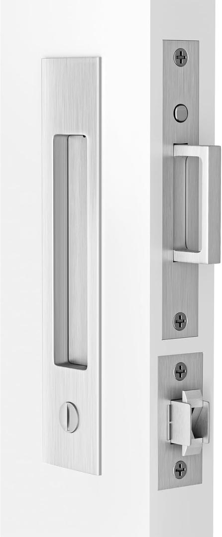 Dontay Pocket Door Handle and Edge Pull, Narrow Modern Rectangular Keyed Entry Function, Recessed Sliding Door Hardware for 1 3/8 to 2 3/16 Thickness Door (Privacy Lock, Brushed Nickel, 1 Pack)