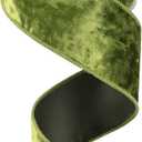 MEEDEE Moss Green Velvet Wired Ribbon 2.5 Inch - 10 Yards Crushed Velvet Christmas Ribbon for Tree Decoration, Wreath Supplies, Crafts Bow Making