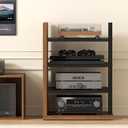 Space-Saving Corner Audio Rack, 4-Tier Stereo Cabinet Media Cabinet with 17-Position Adjustable Shelves, Durable 15mm MDF Board Supports TV Accessories, Speakers, Game Consoles (Walnut), 21.26 x 16.54 x 31.5 inches