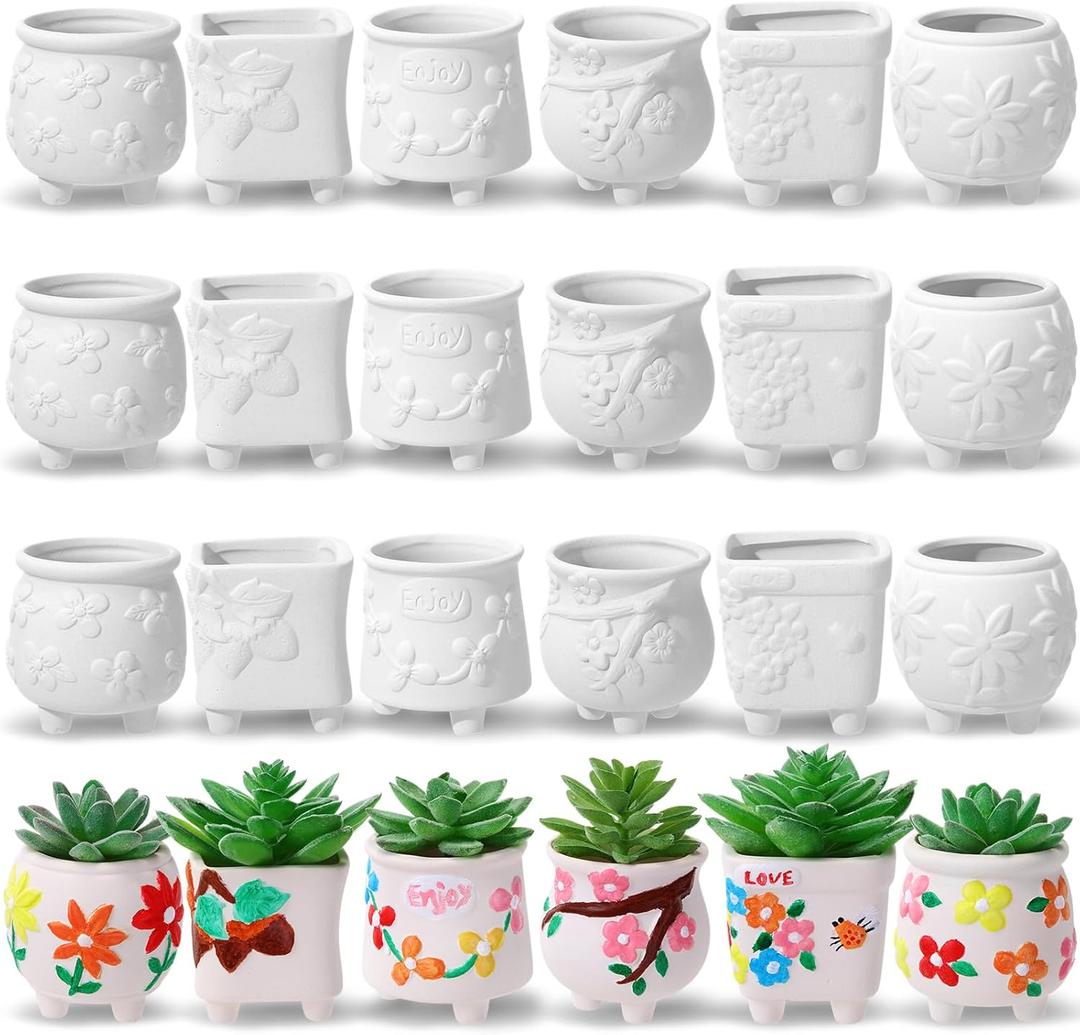Leitee 18 Pcs Paint Your Own Ceramic Pot Bulk End of Year Gifts to Student from Teacher Succulent Pots Ready to Paint Small Pot Mini Succulent Planters Pottery Painting(Lovely Flowers)