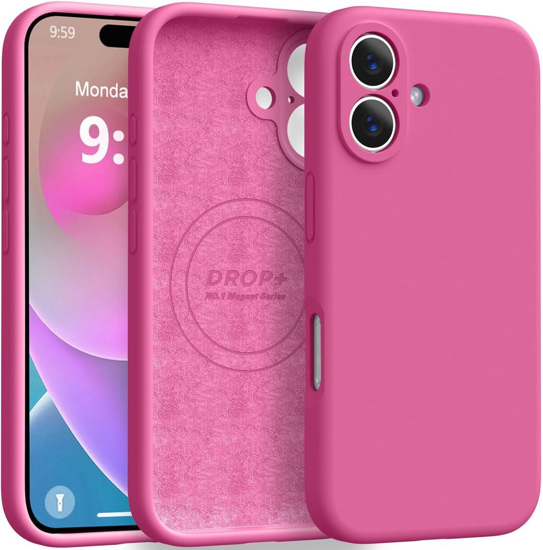 Ktele Magnetic for iPhone 16 Case [Compatible with Magsafe] [Premium Silicone Satin-Smooth Touch] Slim Shockproof Anti-Scratch Microfiber Lining Case, 6.1 inch, Pitaya