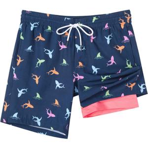 SURF CUZ Mens Swim Trunks with Compression Liner Swim Shorts 7" Swimming Trunks Stretch 7 Inch Swim Suits Quick Dry (M)