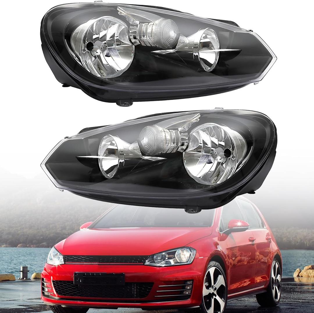munirater 1 Pair Headlights Replacement for Go-lf Sportwagen (MK6) 2010-2014 Halogen Headlamp Assembly Black RH&LH 5K0941005C | 5K0941006C