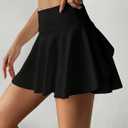 Women's High-Waisted Tummy Control Skort - Flowy Ruffled Skirt with Built-in Shorts (Black) S