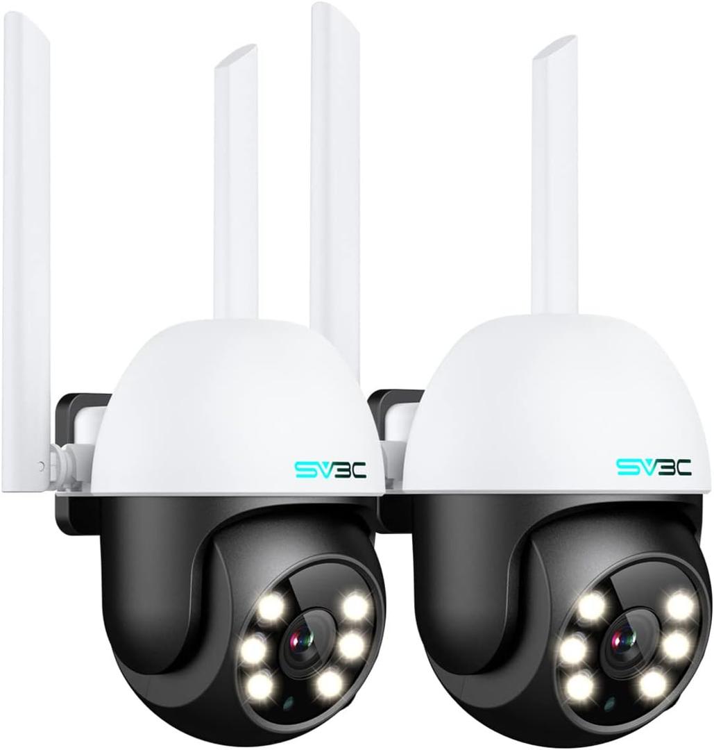 SV3C 2 Pack PTZ Security Camera Outdoor, 1080P Pan Tilt WiFi IP Camera, Auto Tracking 360 Camera, ONVIF, Color Night Vision, 2-Way Audio, Human Motion Detection, Waterproof, 24/7 Recording, Camhipro