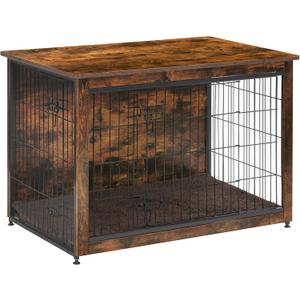 DWANTON Dog Crate Furniture with Cushion, Wooden Kennel Table with Double Doors, Indoor Dog House, Medium Size, 32.5" L, Rustic Brown