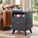 Fluted Nightstand - 24" Modern Bedside Table w/ 2 Drawers, Wood Bed Side End Table with Open Shelf, Night Stand with Storage Drawer, Curved Design Night Stands for Bedroom Living Room (Black)