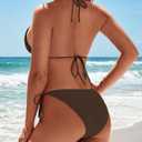 Zilcremo Women Two Piece Bikini Swimsuit Triangle Tie Bathing Suit Beads Cheeky String Bikini Sets (Brown, M)
