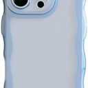 Cute Case for iPhone, Wave Frame Shape Soft Silicone Shockproof Protective Slim Phone Cover for Women Girls, Clear/Blue