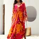 Kaftan Dresses for Women V Neck Moo Moos Colorful Print Cover Ups