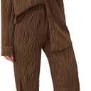 PRETTYGARDEN Women's 2 Piece Sets 2025 Fall Casual Textured Button Down Shirt Wide Leg Pants Outfits Loungewear Tracksuit (Coffee)