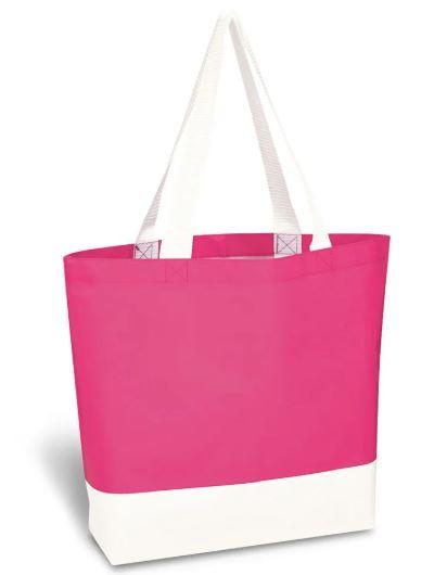 Laminated Pink & White Non-Woven Tote Bag, 5 Pack