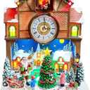 MOMENTS IN TIME Christmas Village Cuckoo Clock Animated Santa & Tree Scene with LED Lights and Music Plug-in Adapter Holiday Tabletop Decoration (17.5H)