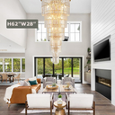 Luxury Gold Crystal Chandelier for High Ceilings, Modern Long Foyer Entryway Crystal Chandelier Pendant Light Fixture for Grand Living Room Staircase (Height 62 inch 37 Lights)