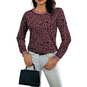 BLENCOT Long Sleeve Tops for Women Crewneck Leopard Print Casual Blouse Trendy Fall Sweatshirt Graphic Tunic Winter Clothing (Pink, L)