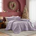 Queen Size Comforter Set Lavender Purple, 3 Pieces Bedding Set, Ultra Soft Prewashed Bed Set, Pinch Pleat All Seasons Lightweight Comforter and Shams