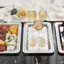 6-Pack Silver Serving Trays Set (14" x 9") Swirl Floral Engraved Serving Platters for Parties, Weddings, Birthdays, Festive Occasions Mirror Trays for Charcuterie, Cookies, Desserts, Snacks, Fruit