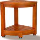 Corner Shower Stool for Inside Shower, Teak Shower Bench with Storage Shelf, Shower Shaving Foot Rest with Adjustable Feet,Easy Assembly,Bathroom Small Place