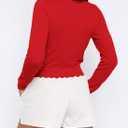 LEEDYA Women's Long Sleeve Cardigans Open Front Knit Cropped Sweaters Fall V Neck Button Down Jacket Tops (Red, M)