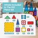 Playmags Magnetic Tiles for Kids 100-Piece Set, STEM Educational Building Blocks Toys for Kids, Includes Click-in ABC Learning Tiles, Gift for Boys & Girls, Add on Magnetic Figures
