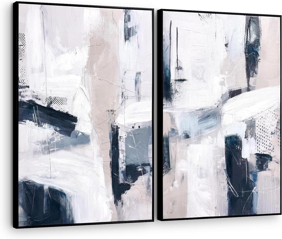 SAFERRYHOME Large Abstract 3D Textured Framed Canvas Wall Art, 24"x36"x2