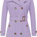 CREATMO US Women's Trench Coat Double-Breasted Classic Lapel Overcoat Belted Slim Outerwear Coat with Detachable Hood (X-Large, Light Purple)