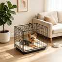 FDW Dog Crate for Small Dogs 18 Inch Folding Metal Wire Pet Cage Single Door W/Divider Panel Indoor Outdoor Kennel Leak-Proof Plastic Tray,Black