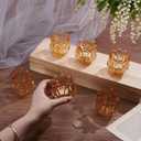 26 Pcs Gold Votive Candle Holders, Glass Flower Tealight Candle Holder Thick Glass Tea Light Candles Holder Bulk for Mother's Day Wedding Birthday Anniversary Party (Huplatinum Color)