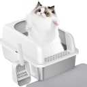 Prodigen Stainless Steel Cat Litter Box with Lid High Wall Sides Enclosure, Non-Sticky, Anti-Leakage, Easy Cleaning, with Cat Mat & Metal Scoop, 19.6" L x 14" W x 12" H
