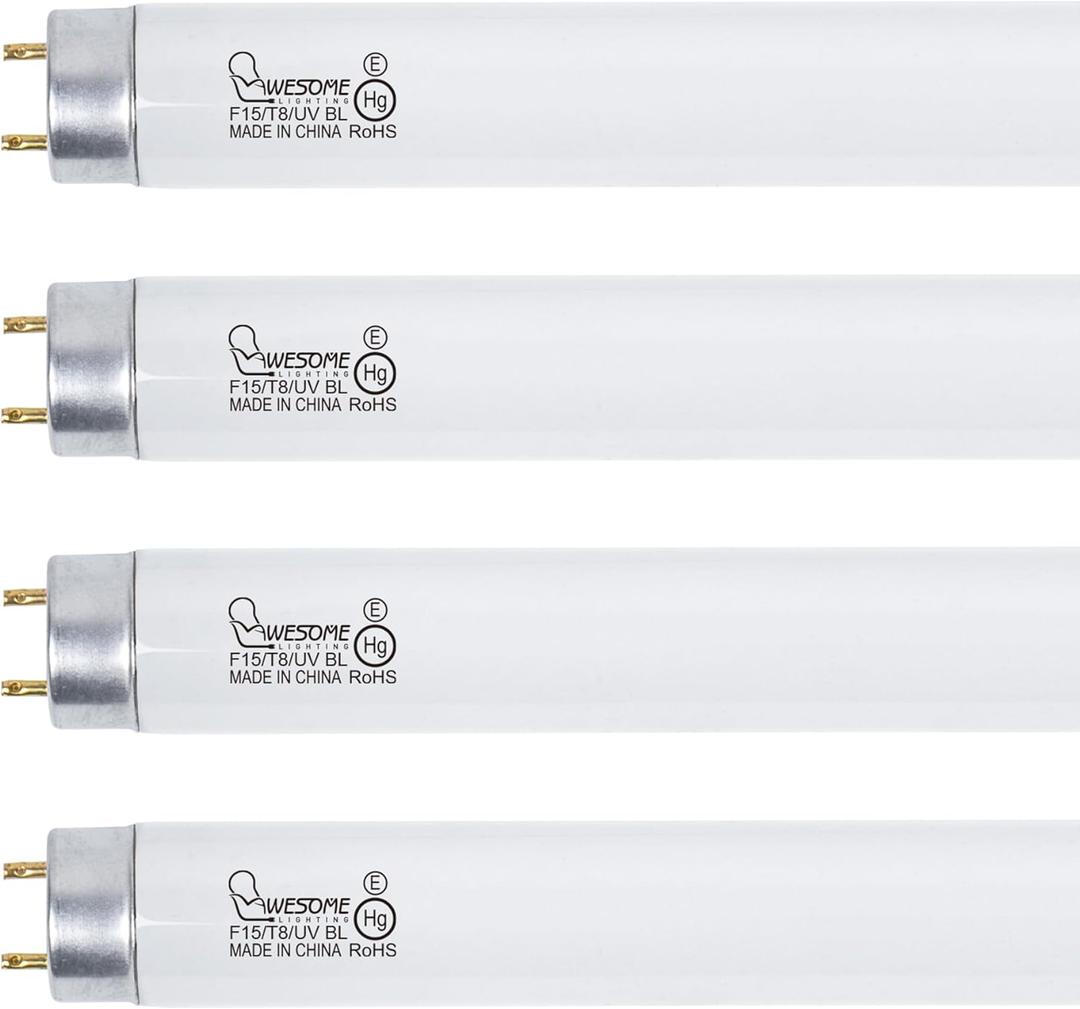 18 Inch T8 F15W U/V BL Replacement Bulbs, Fluorescent Tube for 30W Device, Black Light Bulbs, 365-nm Black Light, G13 Fluorescent Bulbs, 4 Pack