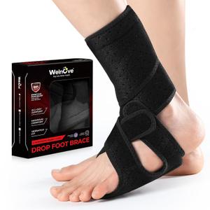 Welnove Drop Foot Brace with Arch Support, Breathable AFO Ankle Brace for Walking, Relieves Instability of Lower Limbs by Foot Drop, MS, TBI, Spinal Cord Injury, Cerebral Palsy (Black, Breathable)