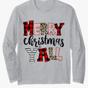 Merry Christmas Y'all Leopard Red Plaid For Men Women Kids Long Sleeve T-Shirt, Size 2XL