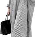 chouyatou Women's Casual Long Sleeve Button Down Loose Striped Cotton Maxi Shirt Dress (M)