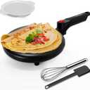 Nutrichef Electric Crepe Maker | 8-inch Nonstick Cooktop with On/Off Switch | Cooks Roti, Tortillas & Pancakes | Automatic Temperature Control & Cool Touch Handle | Includes Food Bowl, Whisk & Spatula (Black)