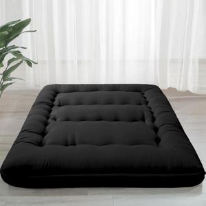MAXYOYO 6" Extra Thick Japanese Floor Mattress Futon Mattress, Foldable Tatami Pad for Adults, Roll Up Floor Mat for Living Room Guest Room RV, Black, Queen