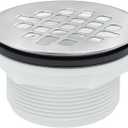 2" PVC No-Caulk Compression Shower Drain with 4-1/4" Chrome Stainless Steel Strainer - Perfect Floor Drain Cover for 2 Inch Pipe, Ideal for Shower Pan Kits - Easy to Install