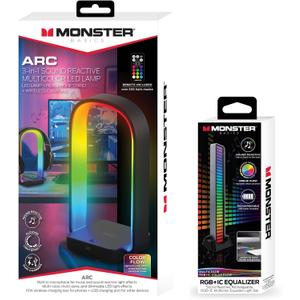 Multi-Color Sound Reactive Bundle: Arc Lamp Stand with Wireless Charger + Rechargeable Equalizer Light Bar, Xtreme Easy Assembly